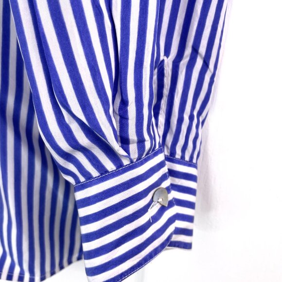 Melrose Silk Studio 100% Silk Blue White Stripe Blouse – PM – Button Front – Pet - Picture 5 of 11